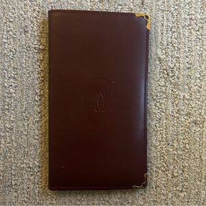 AUTH CARTIER BI-FOLD LONG WALLET LEATHER UNISEX PREOWNED BORDEAUX RED